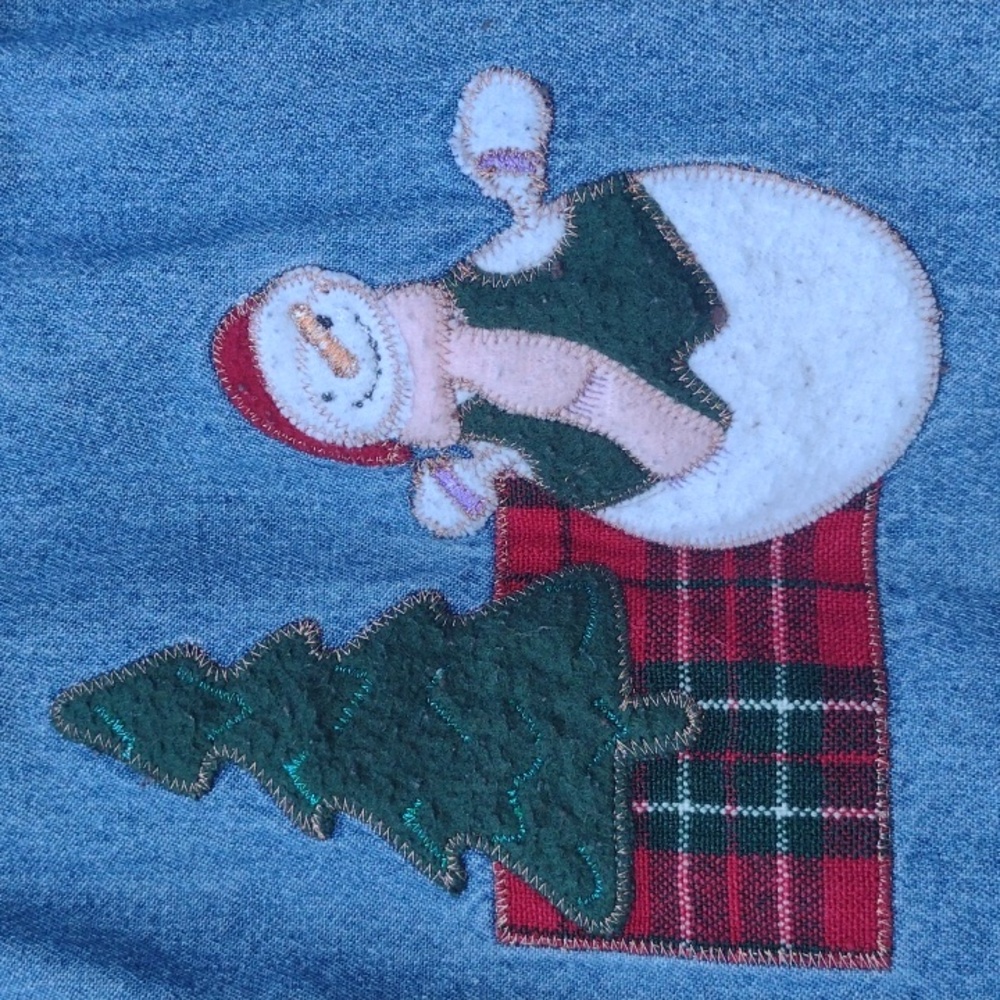 Holiday Editions Blue Chambray Christmas Snowmen Felt Applique Shirt Women's 2X - Picture 4 of 9